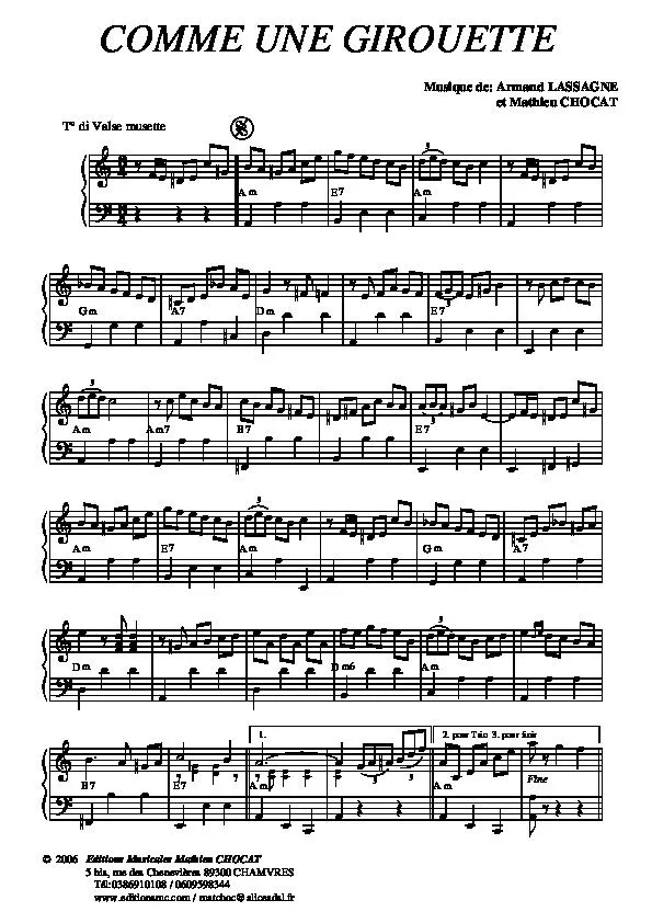 télécharger la partition d'accordéon Comme une girouette (Valse Musette) au format PDF