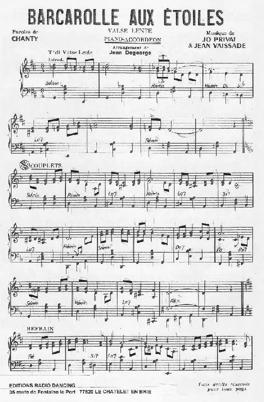 télécharger la partition d'accordéon Barcarolle aux étoiles (Valse Lente) au format PDF