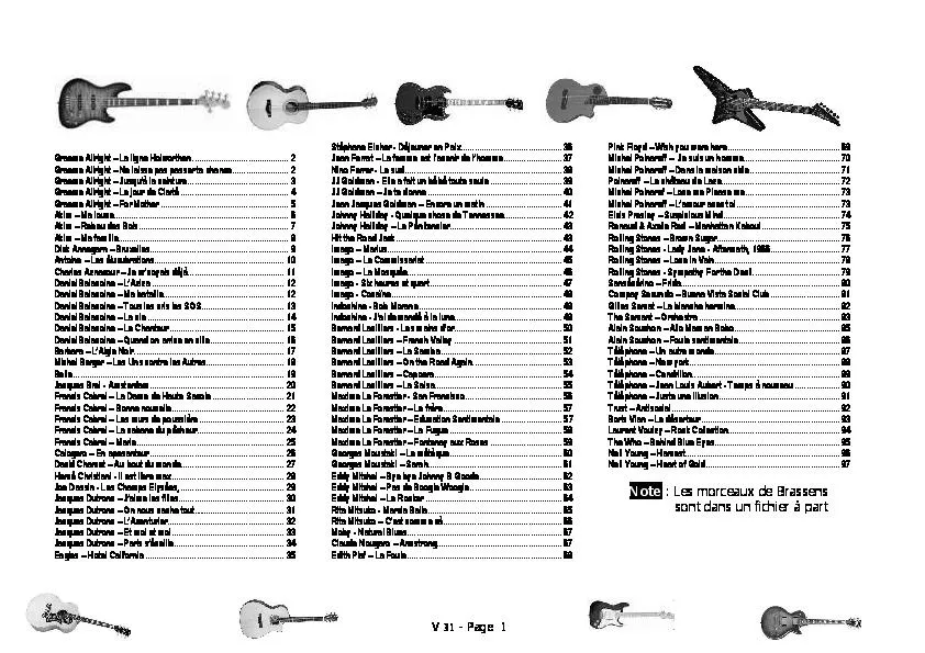 télécharger la partition d'accordéon Chansons françaises (Chant + Guitare) au format PDF