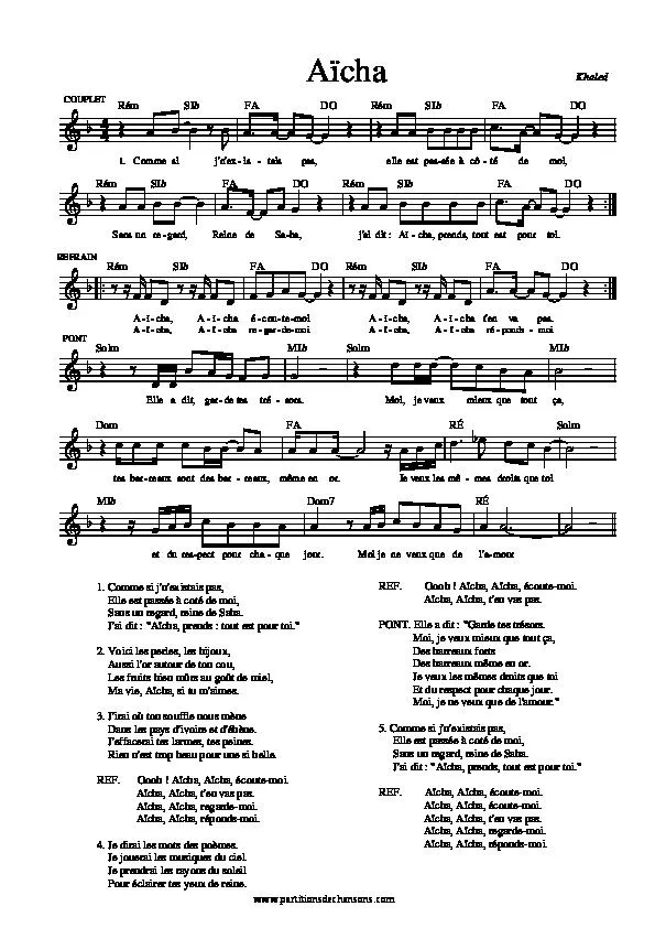télécharger la partition d'accordéon Aïcha (Chant : Kahled) au format PDF