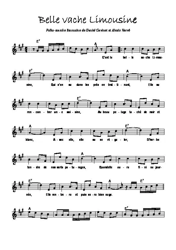 télécharger la partition d'accordéon Belle Vache Limousine (Polka Marche) au format PDF