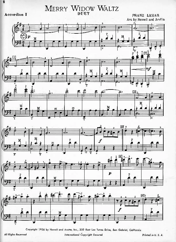 télécharger la partition d'accordéon Merry Widow Waltz (1er et 2ème Accordéons) au format PDF