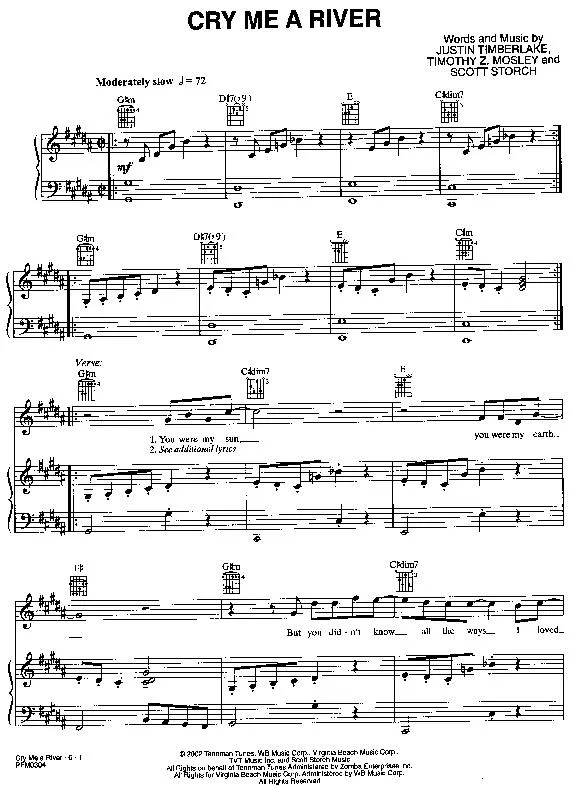 télécharger la partition d'accordéon Cry me a river au format PDF