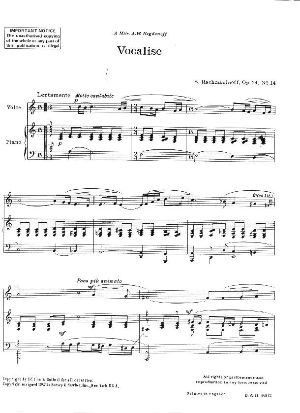 télécharger la partition d'accordéon Vocalise (Piano) au format PDF