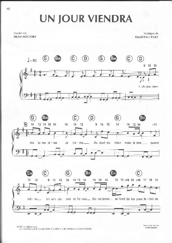 télécharger la partition d'accordéon Un jour viendra (Chant : Johnny Hallyday) au format PDF