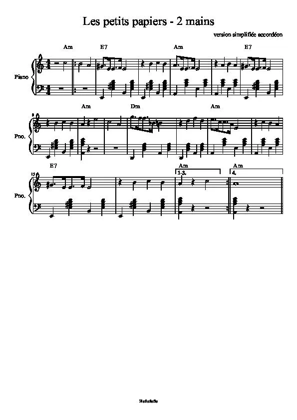 télécharger la partition d'accordéon Les p'tits papiers (Transcription) au format PDF