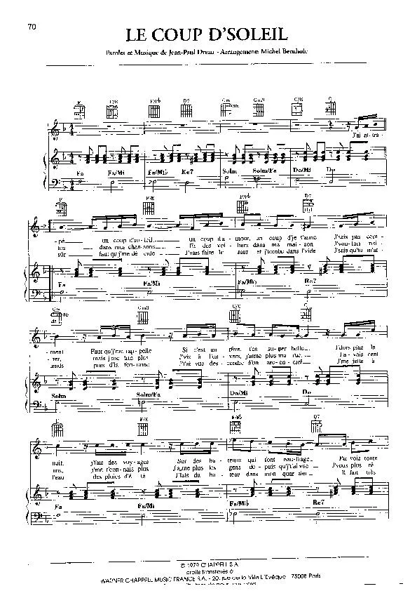 télécharger la partition d'accordéon Le Coup d' Soleil (Chant : Richard Cocciante) au format PDF