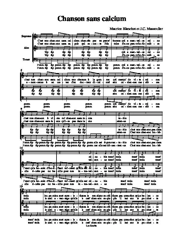 télécharger la partition d'accordéon Chanson sans calcium (Parties Cuivres) au format PDF