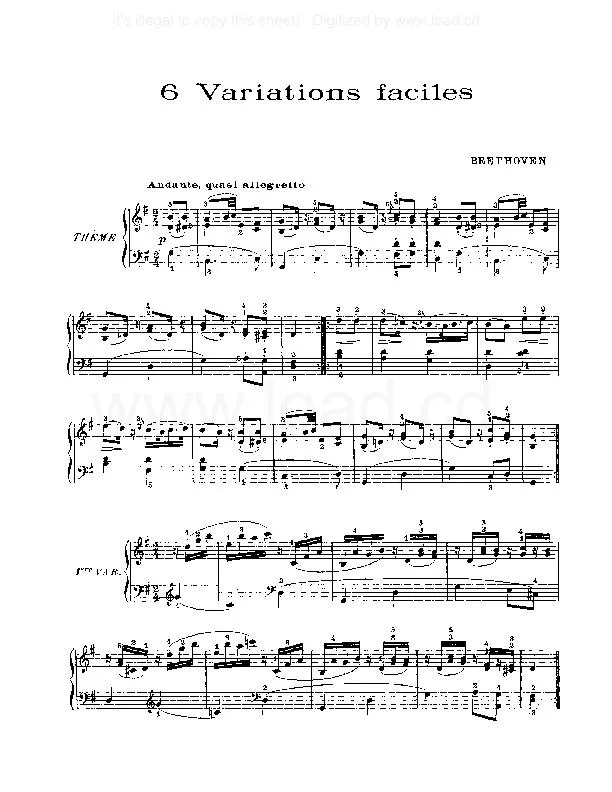 télécharger la partition d'accordéon 6 variations faciles (Piano) au format PDF