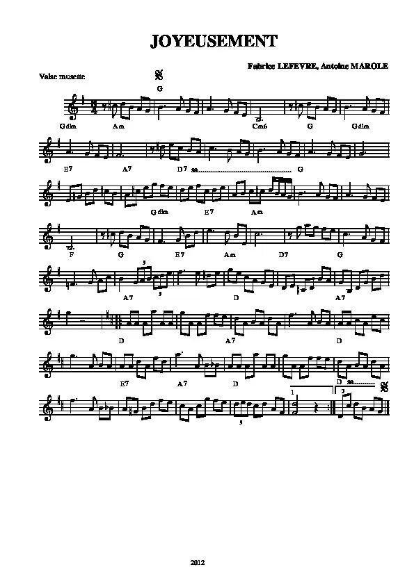 télécharger la partition d'accordéon Joyeusement (Valse Musette) au format PDF