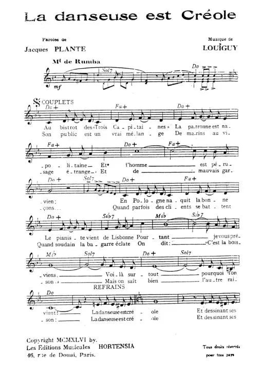 télécharger la partition d'accordéon La Danseuse est Créole (Rumba Chantée) au format PDF