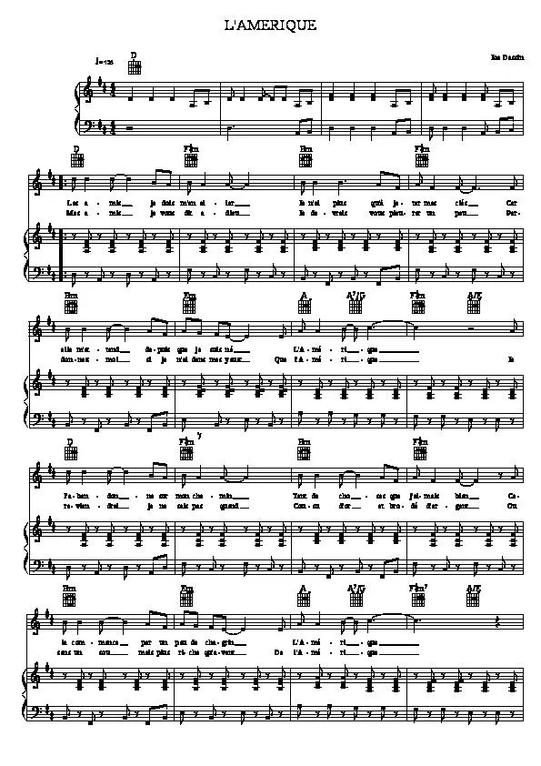 télécharger la partition d'accordéon L'Amérique (Yellow River) (Chant : Joe Dassin) (Relevé) au format PDF