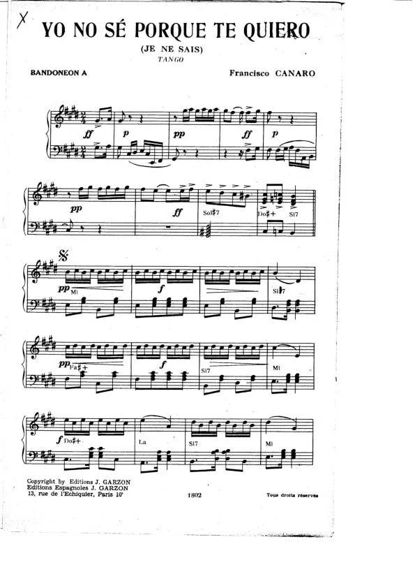télécharger la partition d'accordéon Yo no sé porque te quiero (Je ne sais) (Tango) au format PDF