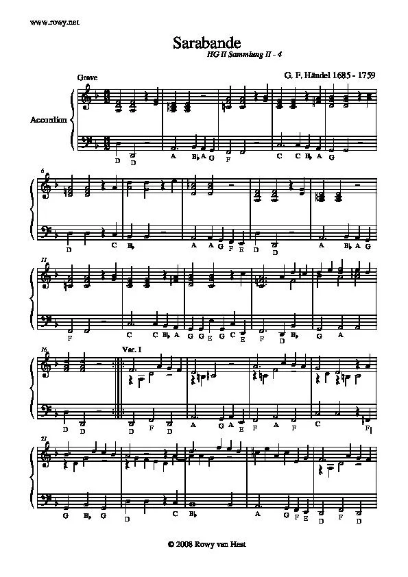 télécharger la partition d'accordéon Sarabande au format PDF