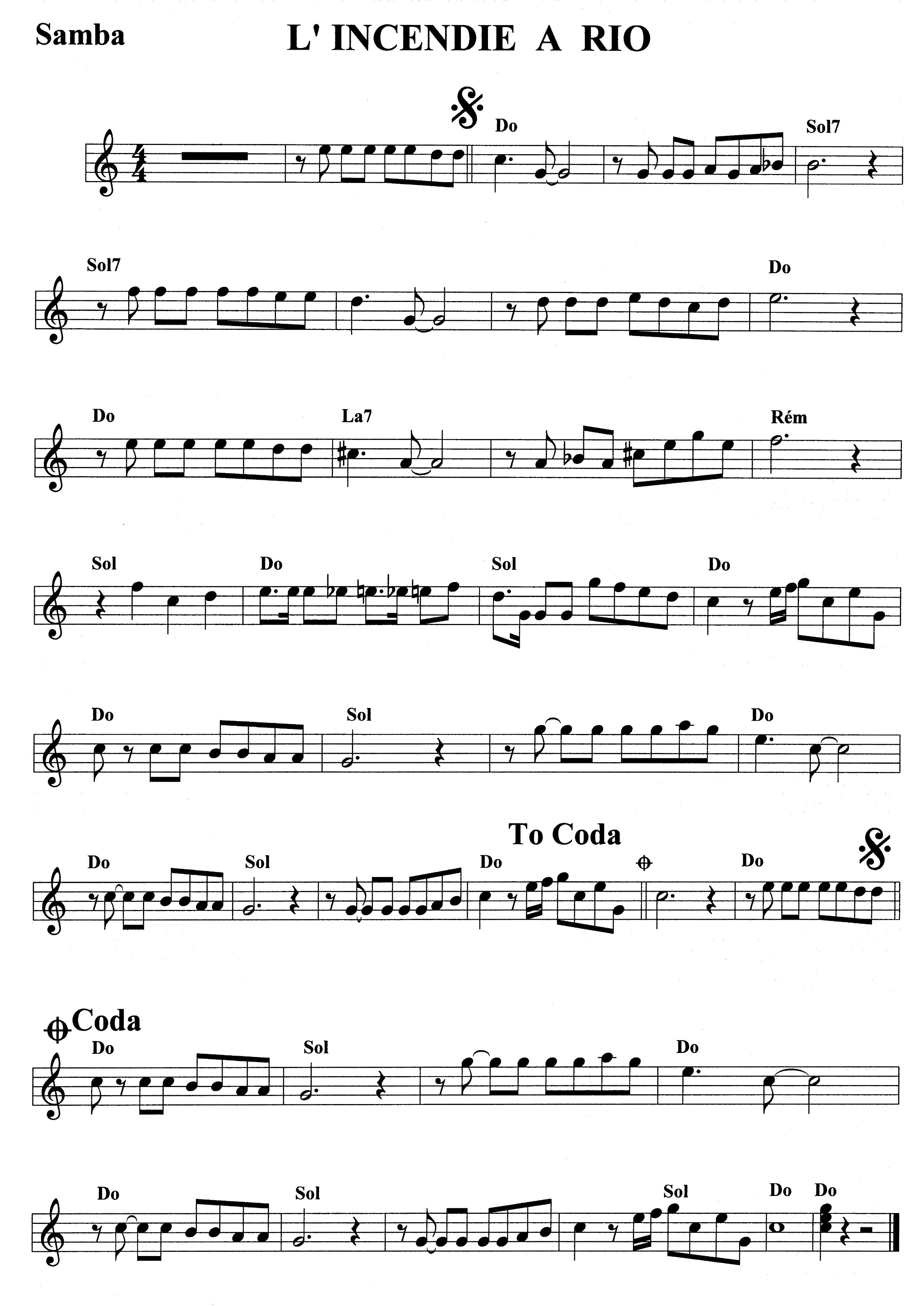 télécharger la partition d'accordéon L'incendie à Rio (Chant : Sacha Distel) (Relevé) au format PDF