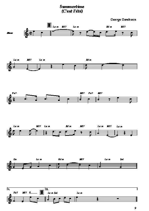 télécharger la partition d'accordéon Summertime (C'est l'été) (Blues) au format PDF
