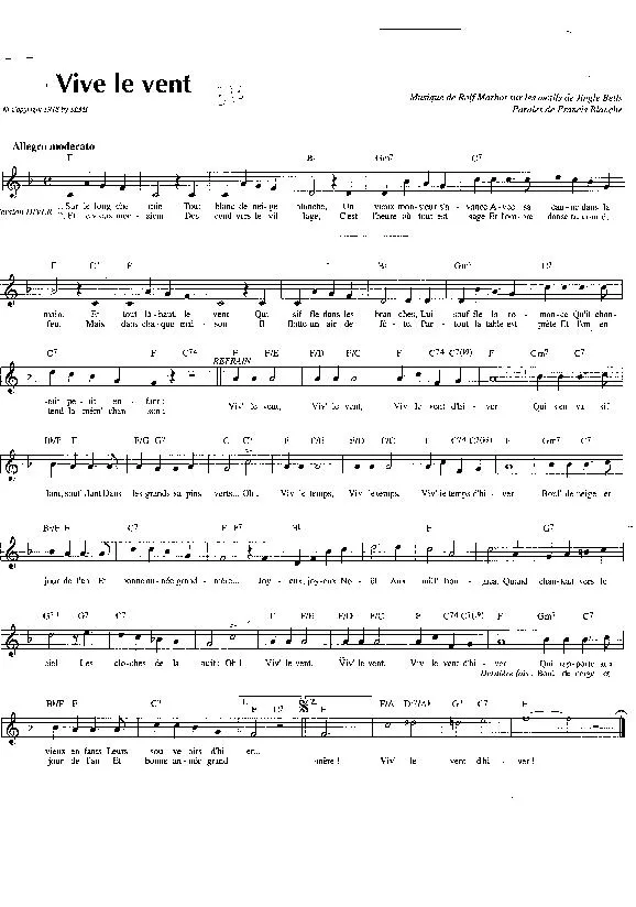 télécharger la partition d'accordéon Vive le vent (Sur les motifs de Jingle Bells)  au format PDF