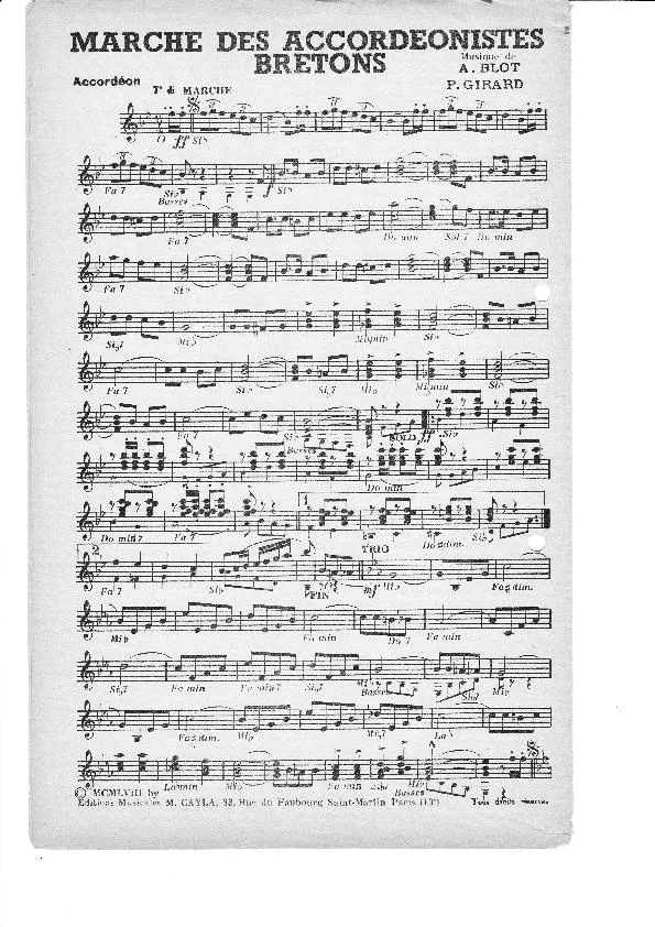 télécharger la partition d'accordéon Marche des accordéonistes Bretons au format PDF