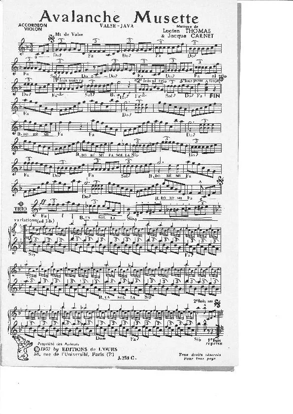 télécharger la partition d'accordéon Avalanche Musette (Valse Java) au format PDF