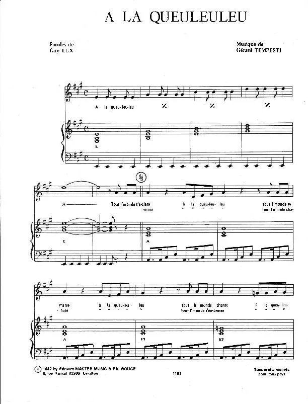 télécharger la partition d'accordéon A la queuleuleu (Chant : André Bézu) au format PDF