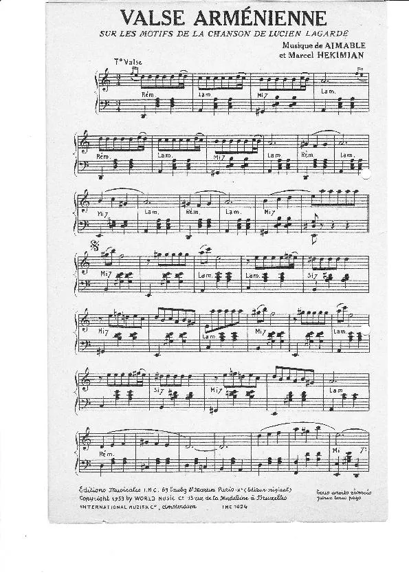 télécharger la partition d'accordéon Valse Arménienne (Sur les motifs de la chanson de Lucien Lagarde) au format PDF