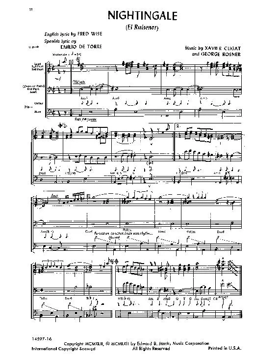 télécharger la partition d'accordéon Nightingale (El ruisenor) au format PDF