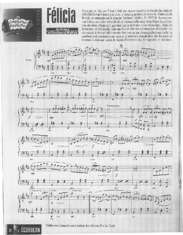 télécharger la partition d'accordéon Félicia (Valse Swing) au format PDF