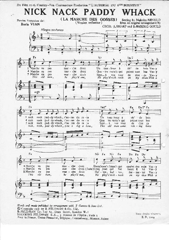 télécharger la partition d'accordéon La marche des gosses (Nick nack paddy whack) (Du film : L'auberge du 6ème bonheur) au format PDF