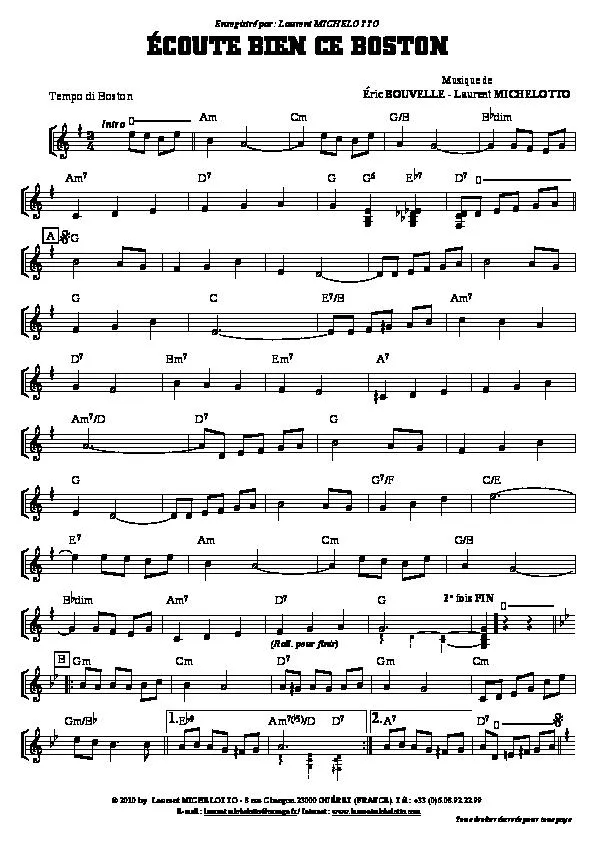 télécharger la partition d'accordéon Ecoute bien ce boston au format PDF