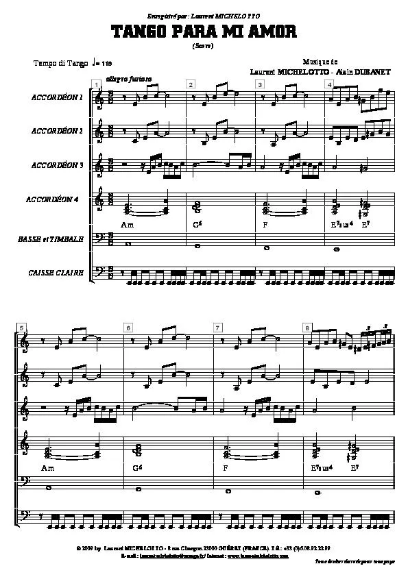 télécharger la partition d'accordéon Tango para mi amor (Orchestration Complète) au format PDF
