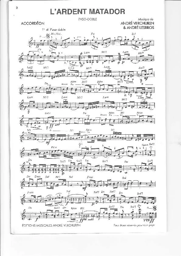 télécharger la partition d'accordéon L'Ardent Matador (Paso Doble) au format PDF