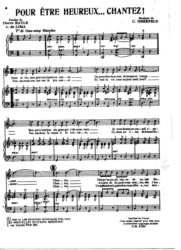 télécharger la partition d'accordéon Pour être heureux chantez (Chant : Mistinguett) (One Step Marche) au format PDF