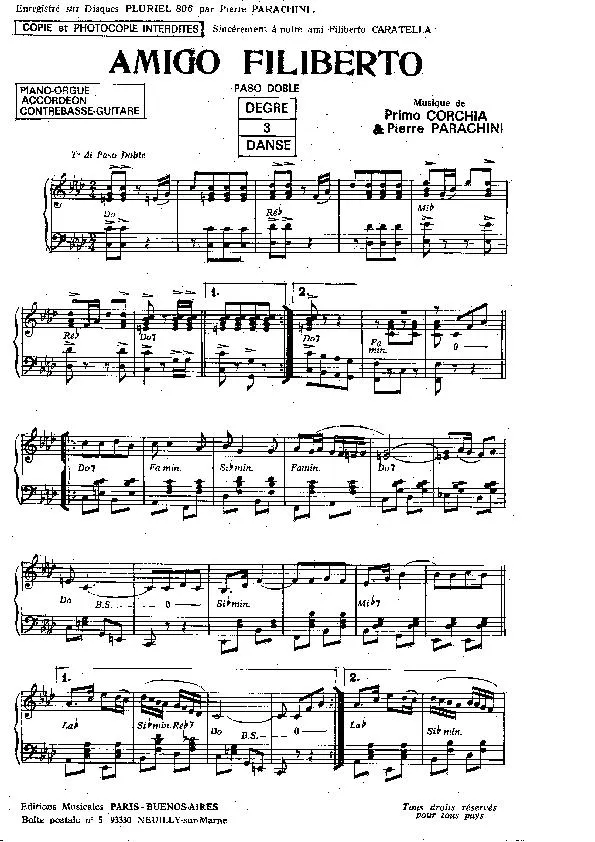 télécharger la partition d'accordéon Amigo Filiberto (Paso Doble) au format PDF