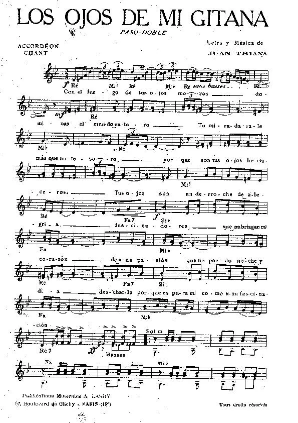 télécharger la partition d'accordéon Los Ojos De Mi Gitana (Paso Doble) au format PDF