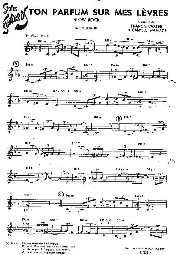télécharger la partition d'accordéon Ton parfum sur mes lèvres (Slow Rock) au format PDF