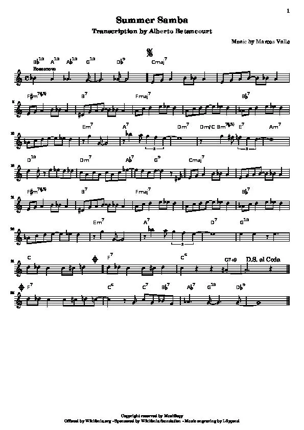 télécharger la partition d'accordéon Summer samba (So nice) (Transcription) au format PDF