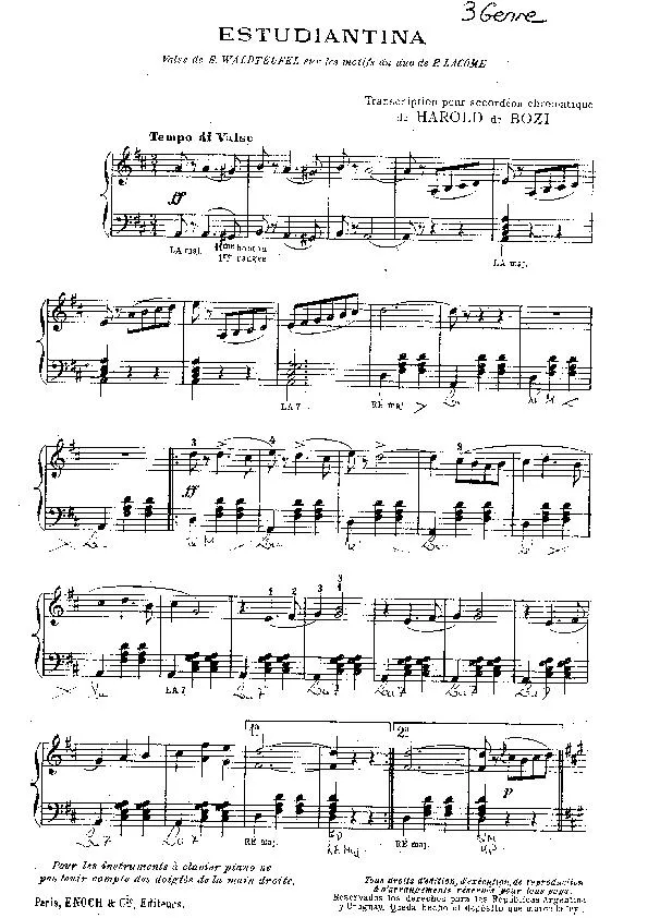 télécharger la partition d'accordéon Estudiantina (Arrangement : Harold de Bozi) au format PDF