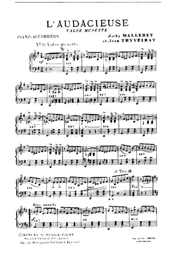 télécharger la partition d'accordéon L'audacieuse (Valse Musette) au format PDF