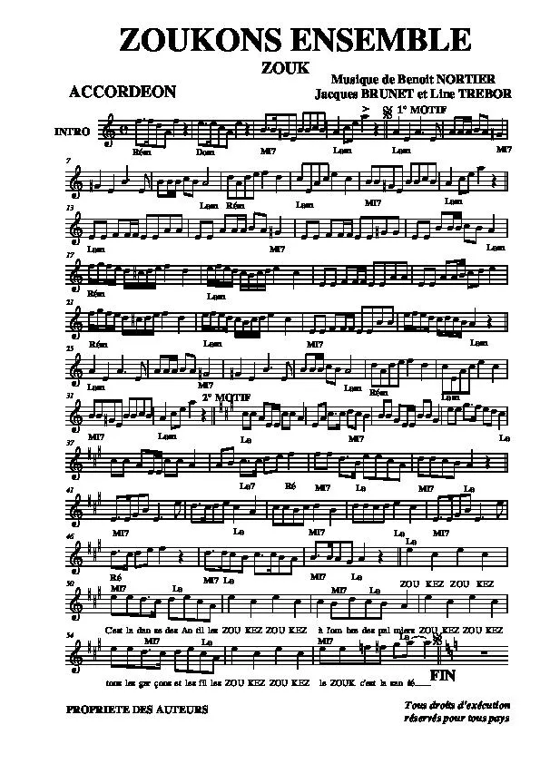télécharger la partition d'accordéon Zoukons Ensemble au format PDF