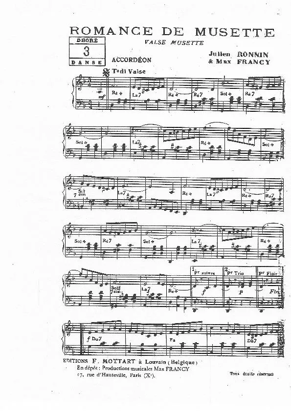 télécharger la partition d'accordéon Romance de musette (Valse Musette) au format PDF