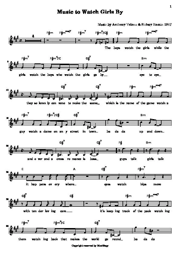 télécharger la partition d'accordéon Music to watch girls by au format PDF