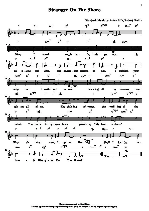 télécharger la partition d'accordéon Stranger on the shore au format PDF