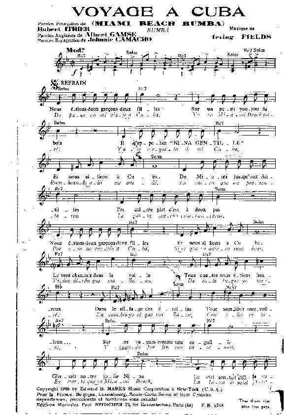 télécharger la partition d'accordéon Voyage à Cuba (Miami beach rumba) au format PDF