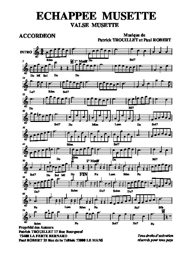 télécharger la partition d'accordéon Échappée Musette (Valse Musette) au format PDF