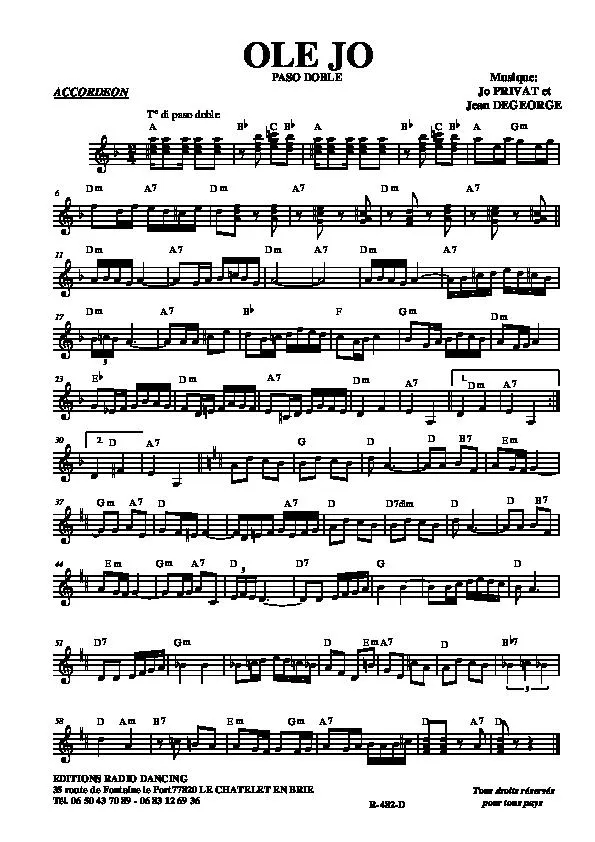 télécharger la partition d'accordéon Olé Jo (Paso Doble) au format PDF