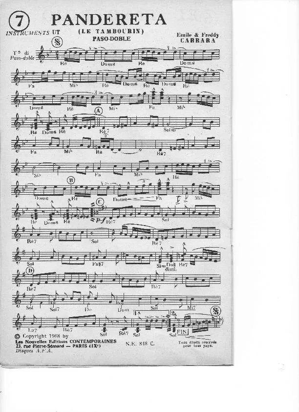 télécharger la partition d'accordéon Pandereta (Le tambourin) (Paso Doble) au format PDF
