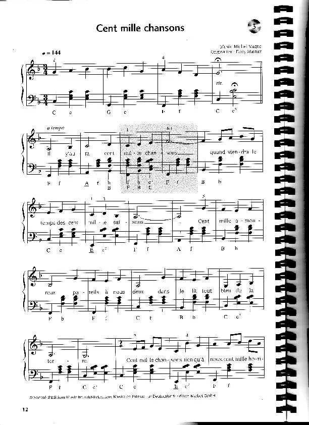 télécharger la partition d'accordéon Cent mille chansons au format PDF