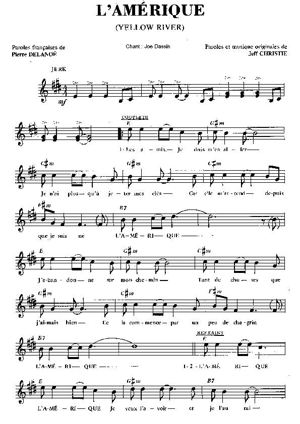 télécharger la partition d'accordéon L'Amérique (Yellow River) (Chant : Joe Dassin) au format PDF