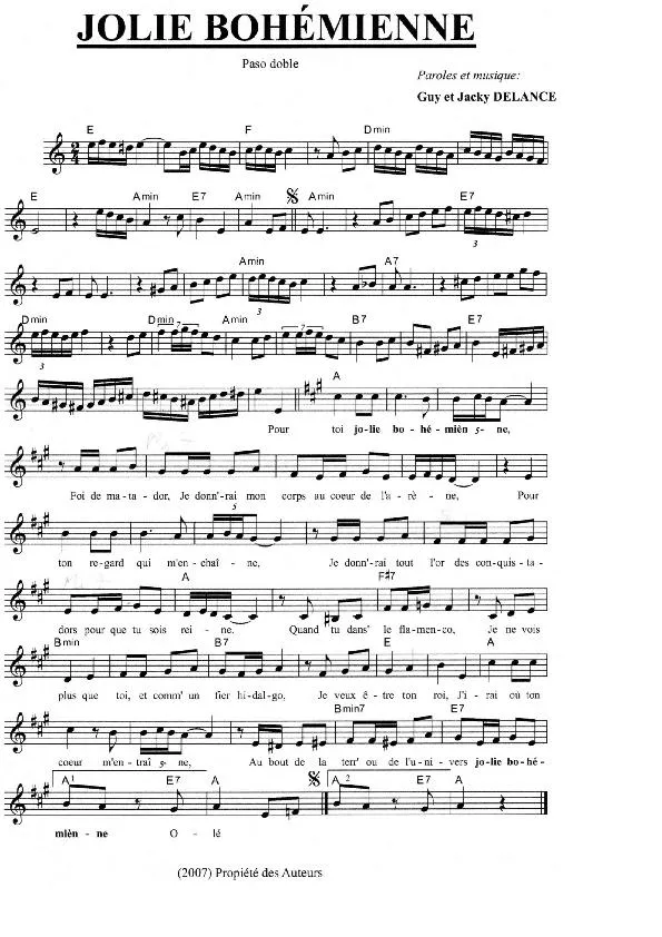 télécharger la partition d'accordéon Jolie bohémienne (Paso Doble) au format PDF