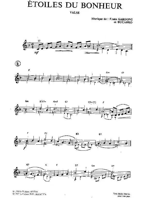 télécharger la partition d'accordéon Etoiles du bonheur (Valse) au format PDF